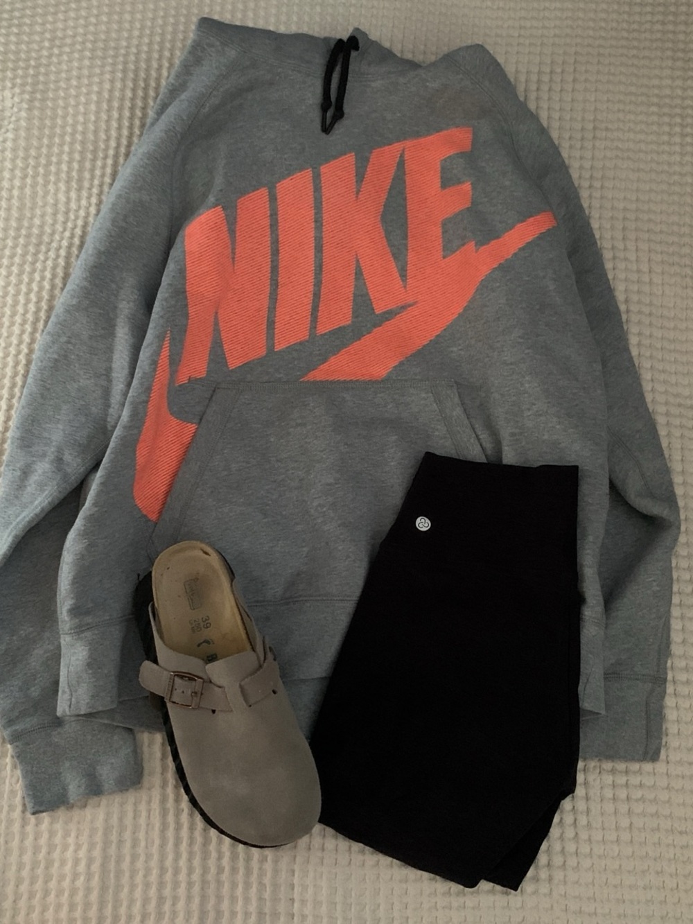 Nike Gray Hooded Sweatshirt with Orange Logo - Picture 1 of 4